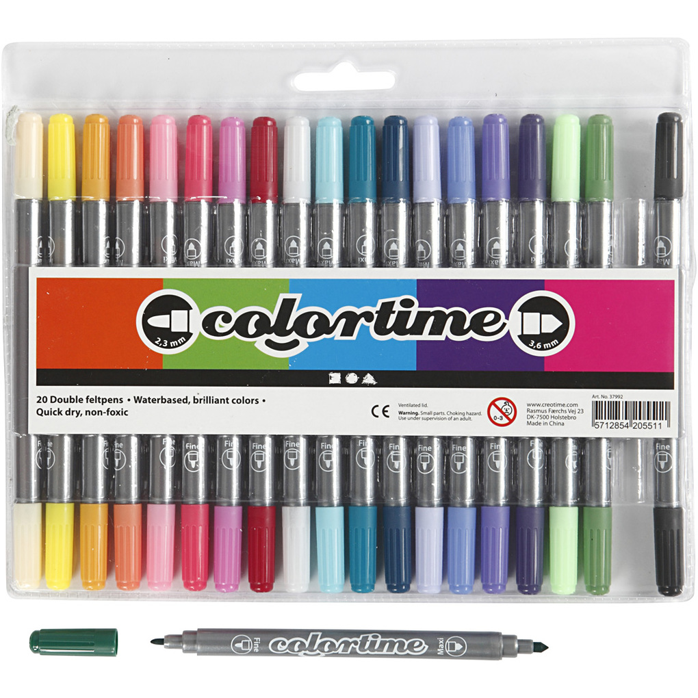 Creativ Company Colortime Dual-Filzstifte Strichstärke 23+36 mm Zusätzliche Farben 20 Stk