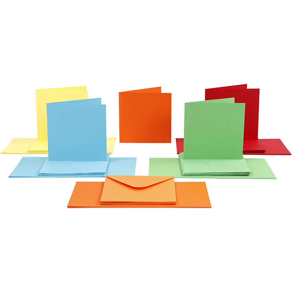 Creativ Company Karten & Kuverts Kartengröße 15x15 cm Umschlaggröße 16x16 cm 110+220 g sortierte Farben 50er Set