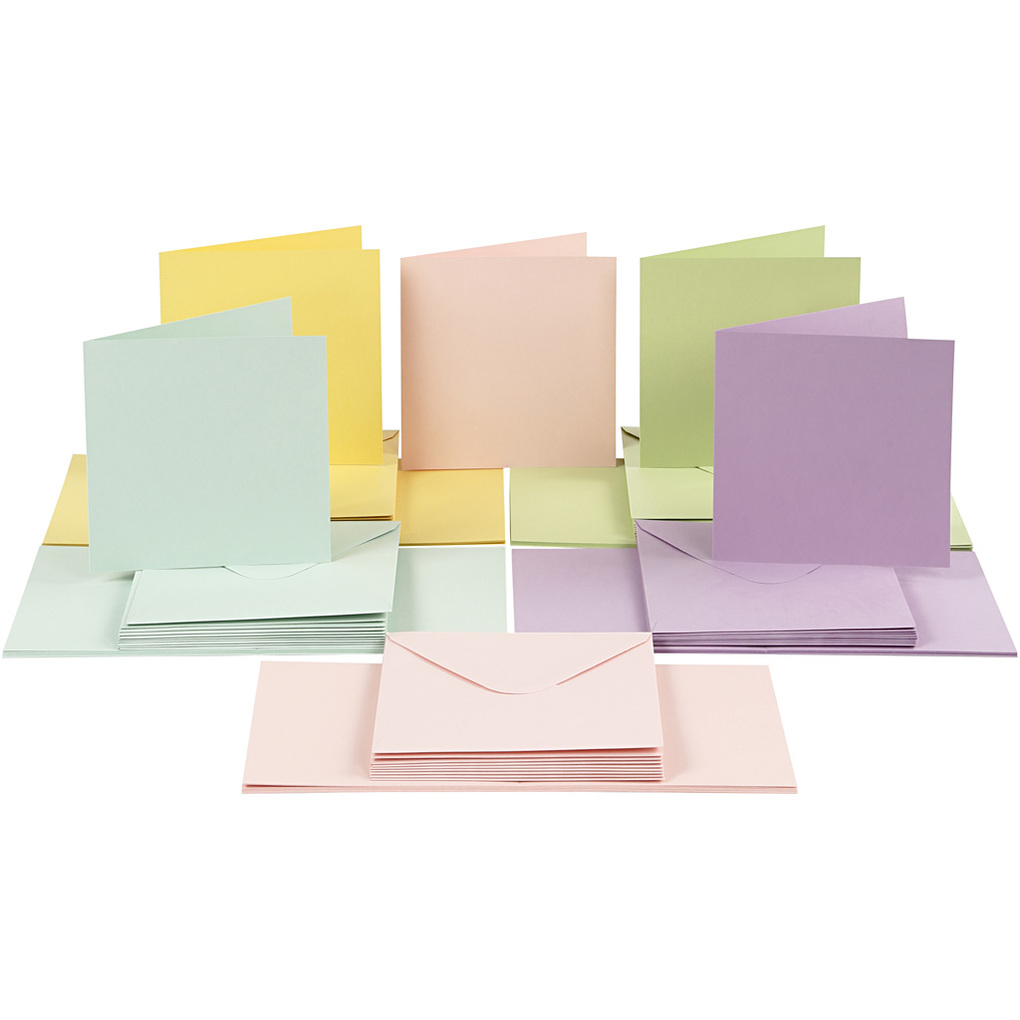 Creativ Company Karten & Kuverts Kartengröße 15x15 cm Umschlaggröße 16x16 cm 110+220 g Pastellfarben 50er Set