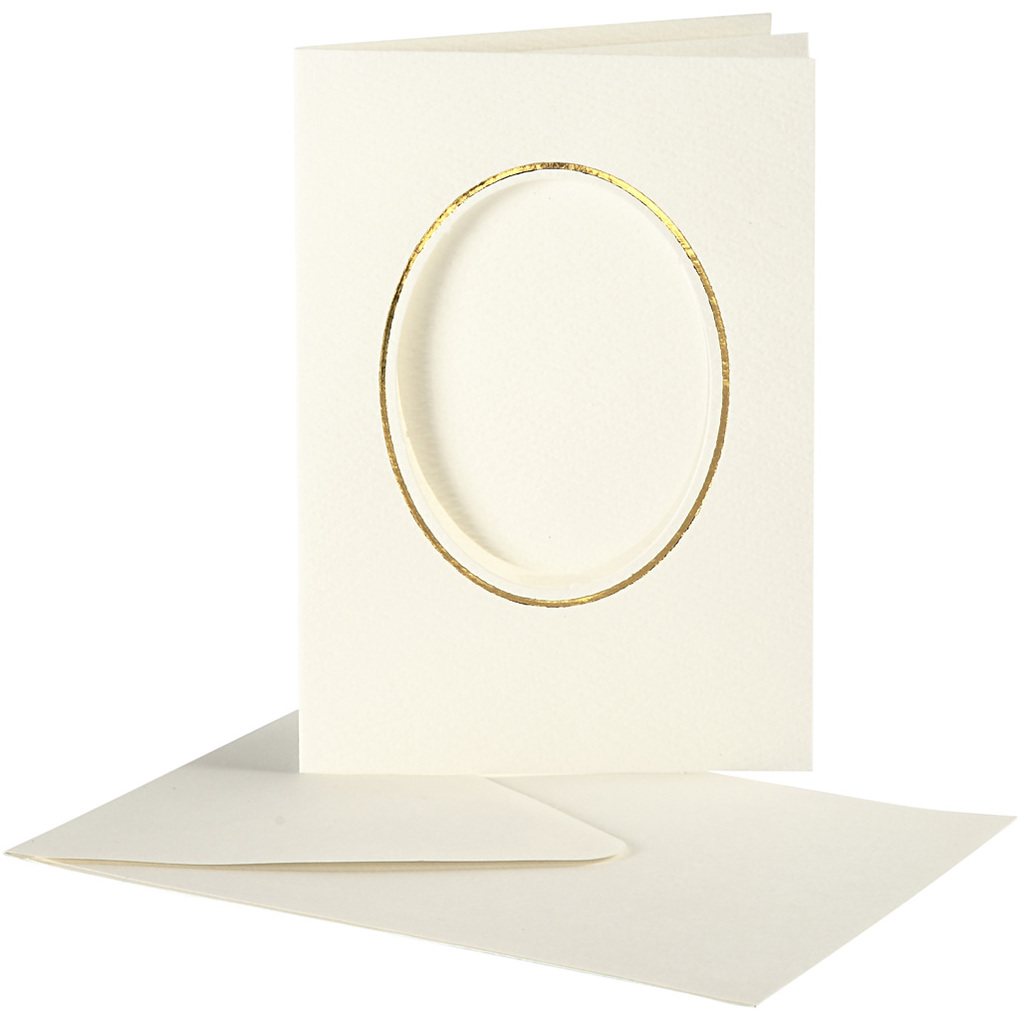 Creativ Company Passepartout-Karten Mit Kuvert Ovaler Ausschnitt Mit Goldkante Kartengröße 105x15 Cm Umschlaggröße 115x165 Cm Naturweiß 10er Set