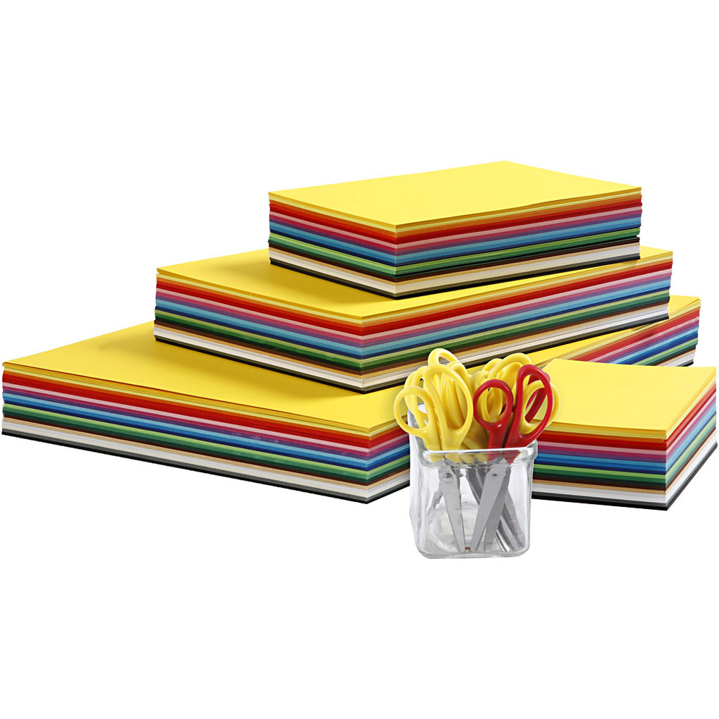 Creativ Company Farbiger Bastelkarton und Kinderscheren A3A4A5A6 180g sortiert 1 Set