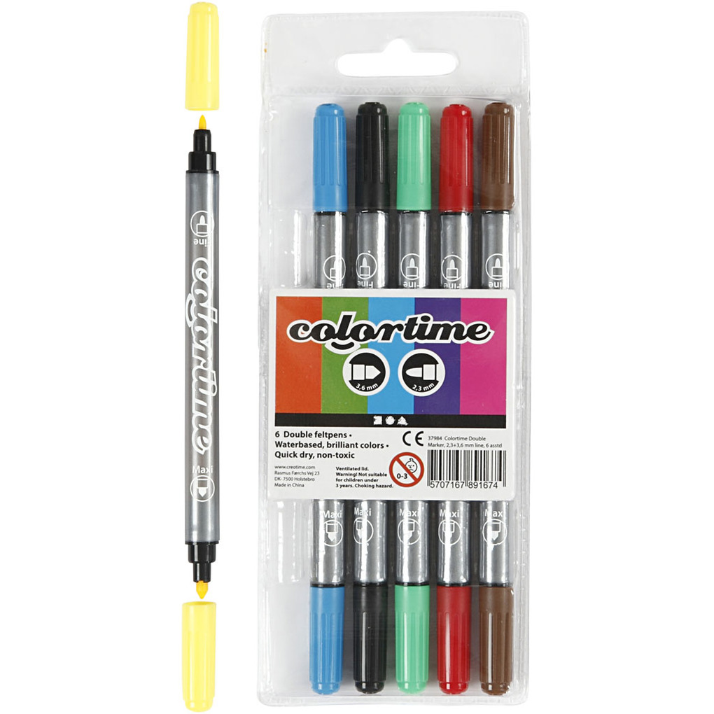 Creativ Company Colortime Dual-Filzstifte Strichstärke 23+36 mm Standard-Farben 6 Stk