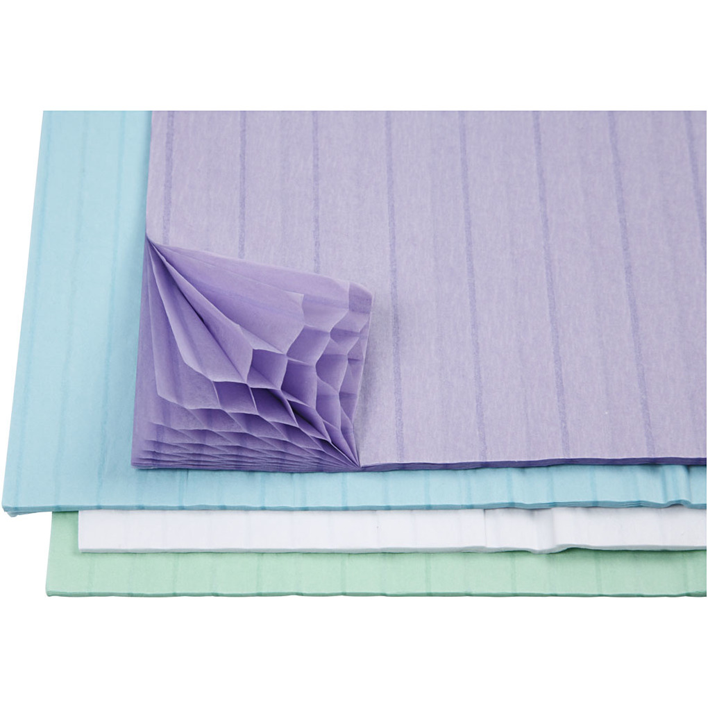 Creativ Company Wabenpapier - Sortiment Blatt 28x178 cm Hellblau Grün Flieder Weiß 4x2 Blatt