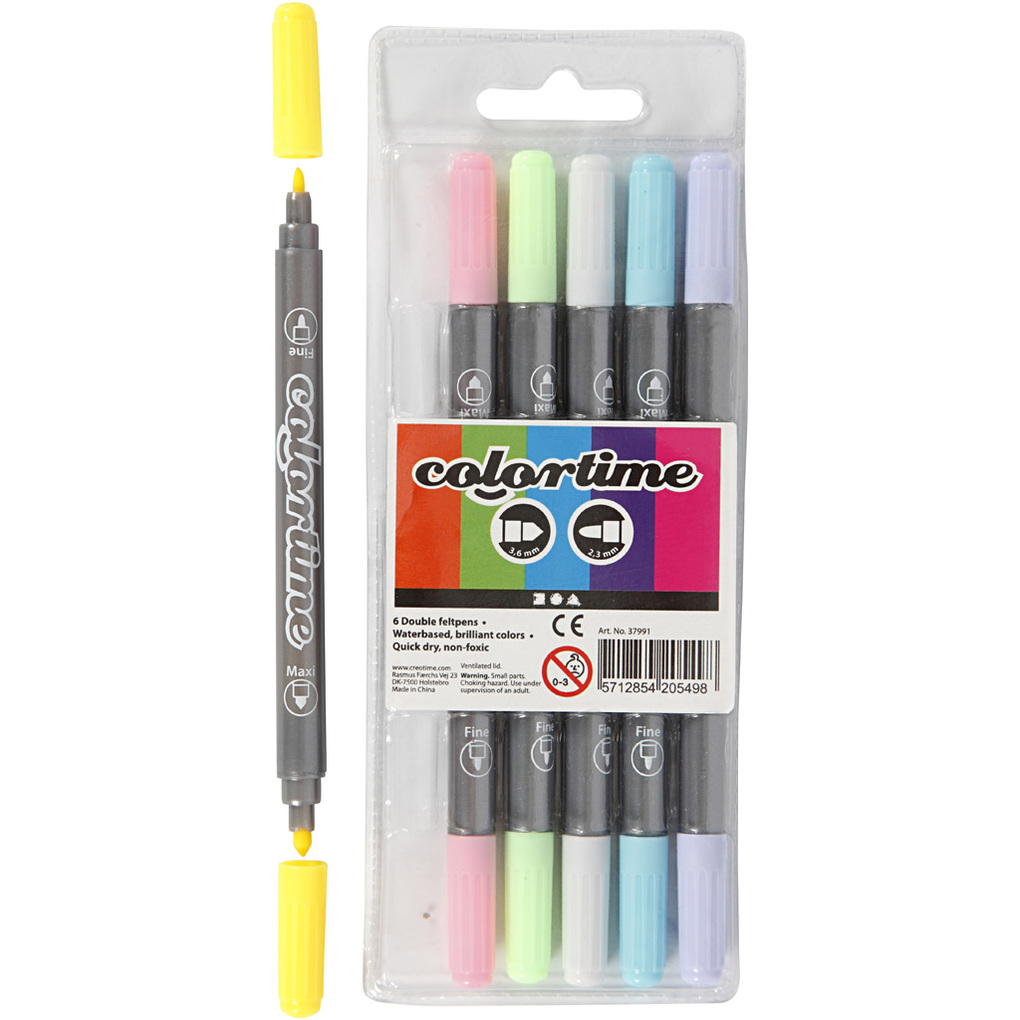 Creativ Company Colortime Dual-Filzstifte Strichstärke 23+36 mm Pastellfarben 6 Stk