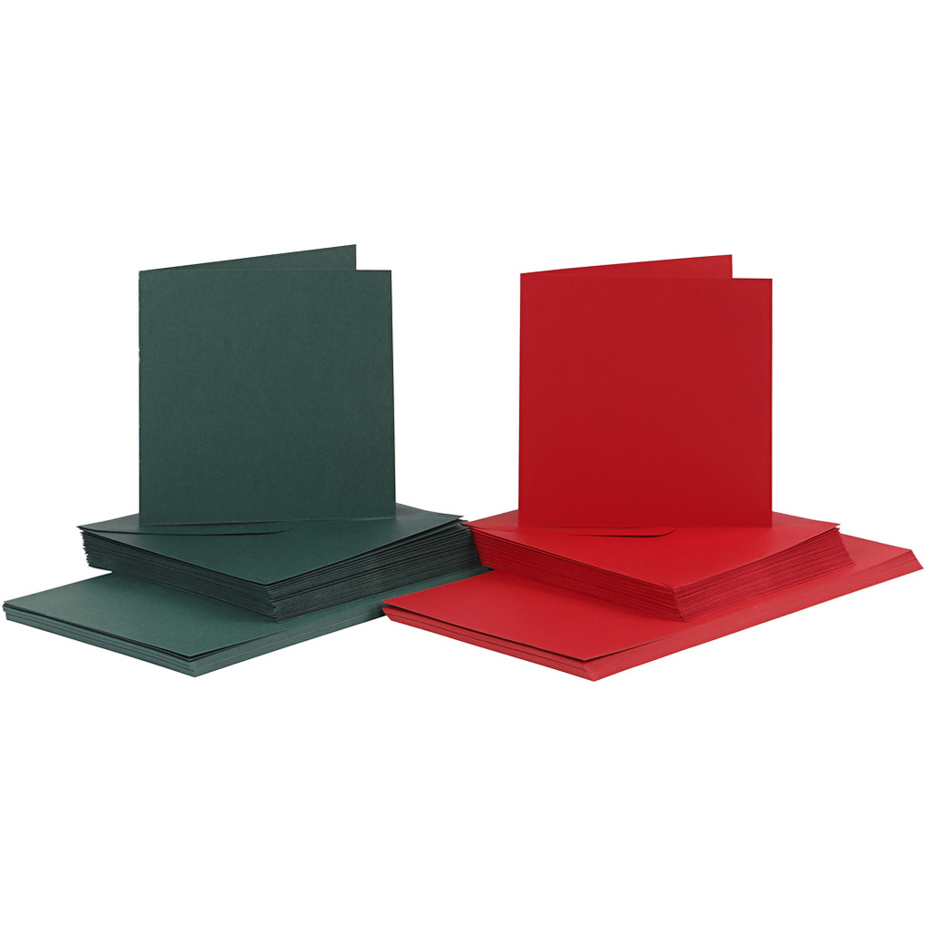 Creativ Company Karten & Kuverts Kartengröße 15x15 cm Umschlaggröße 16x16 cm 110+230 g Grün Rot 50er Set