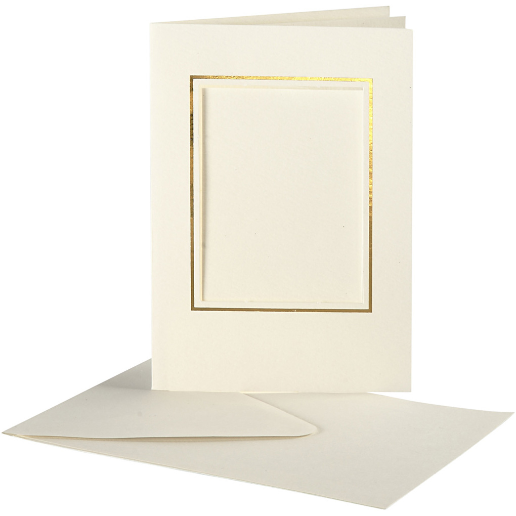 Creativ Company Passepartout-Karten mit Kuvert Rechteckiger Ausschnitt m Goldkante Kartengröße 105x15cm Umschlaggröße 115x165 cm Naturweiß 10er Set