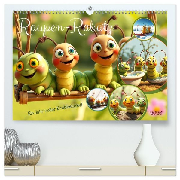 Raupen-Rabatz - Ein Jahr voller Krabbelspaß (hochwertiger Premium Wandkalender 2026 DIN A2 quer) Kunstdruck in Hochglanz