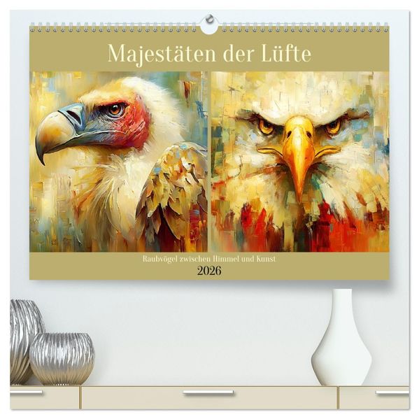 Majestäten der Lüfte. Raubvögel zwischen Himmel und Kunst (hochwertiger Premium Wandkalender 2026 DIN A2 quer) Kunstdruck in Hochglanz