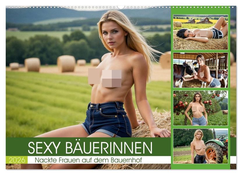 Sexy Bäuerinnen - Nackte Frauen auf dem Bauernhof (Wandkalender 2026 DIN A2 quer) CALVENDO Monatskalender