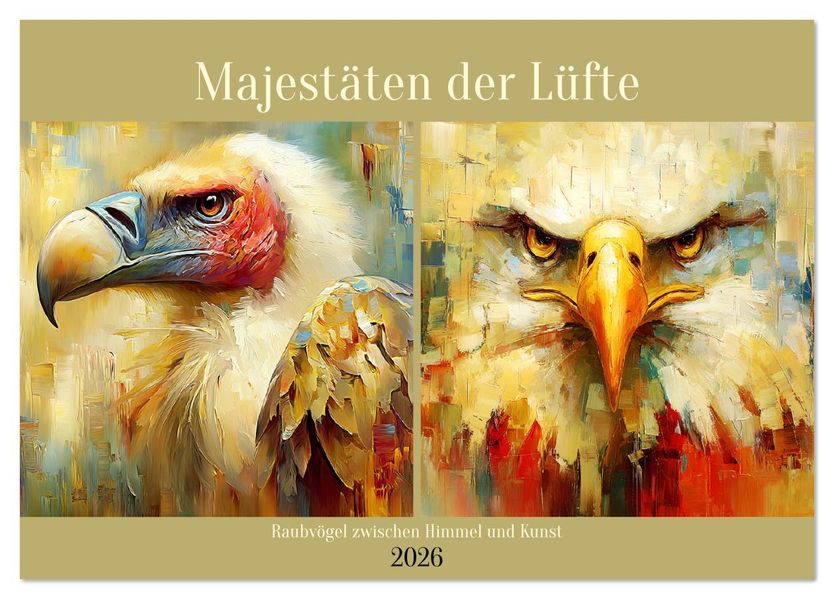 Majestäten der Lüfte. Raubvögel zwischen Himmel und Kunst (Tischkalender 2026 DIN A5 quer) CALVENDO Monatskalender