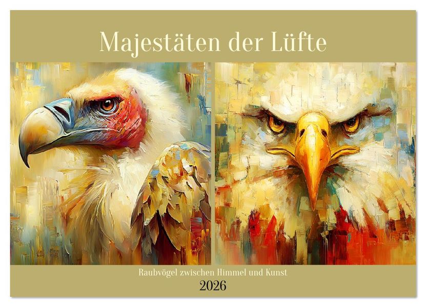 Majestäten der Lüfte. Raubvögel zwischen Himmel und Kunst (Wandkalender 2026 DIN A4 quer) CALVENDO Monatskalender