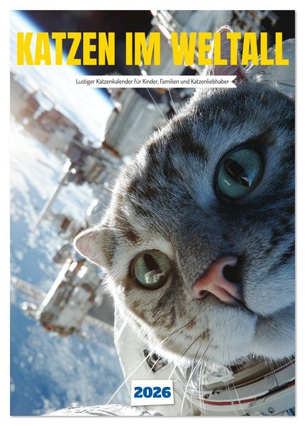 Katzen im Weltall - lustiger Katzenkalender für Kinder Familien und Katzenliebhaber (Tischkalender 2026 DIN A5 hoch) CALVENDO Monatskalender