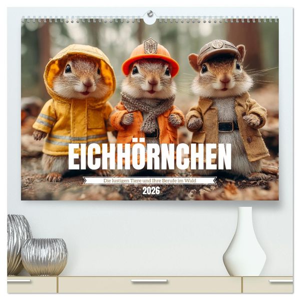 Eichhörnchen - Die lustigen Tiere und ihre Berufe im Wald (hochwertiger Premium Wandkalender 2026 DIN A2 quer) Kunstdruck in Hochglanz