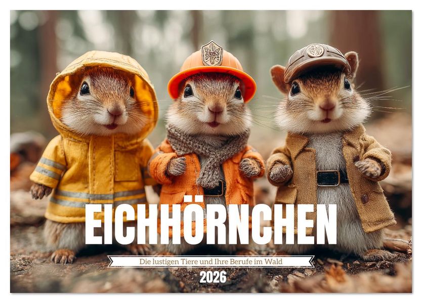 Eichhörnchen - Die lustigen Tiere und ihre Berufe im Wald (Tischkalender 2026 DIN A5 quer) CALVENDO Monatskalender