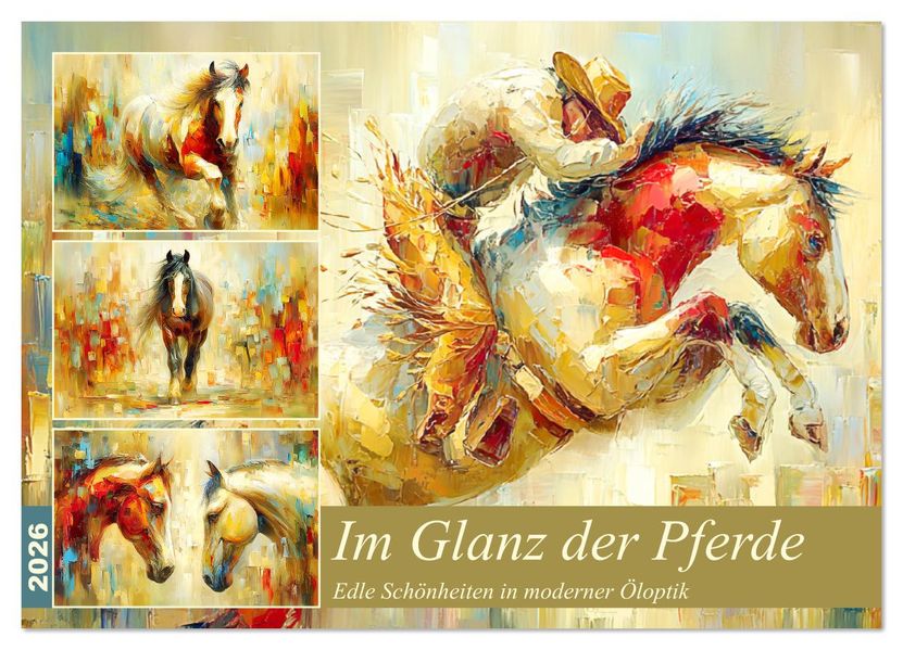 Im Glanz der Pferde. Edle Schönheiten in moderner Öloptik (Wandkalender 2026 DIN A3 quer) CALVENDO Monatskalender