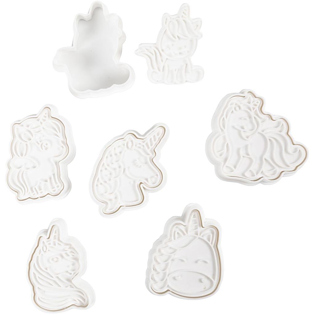 Creativ Company Ausstecher mit Stempelgriff Einhorn Größe 6-75 cm Weiß 6 Stk