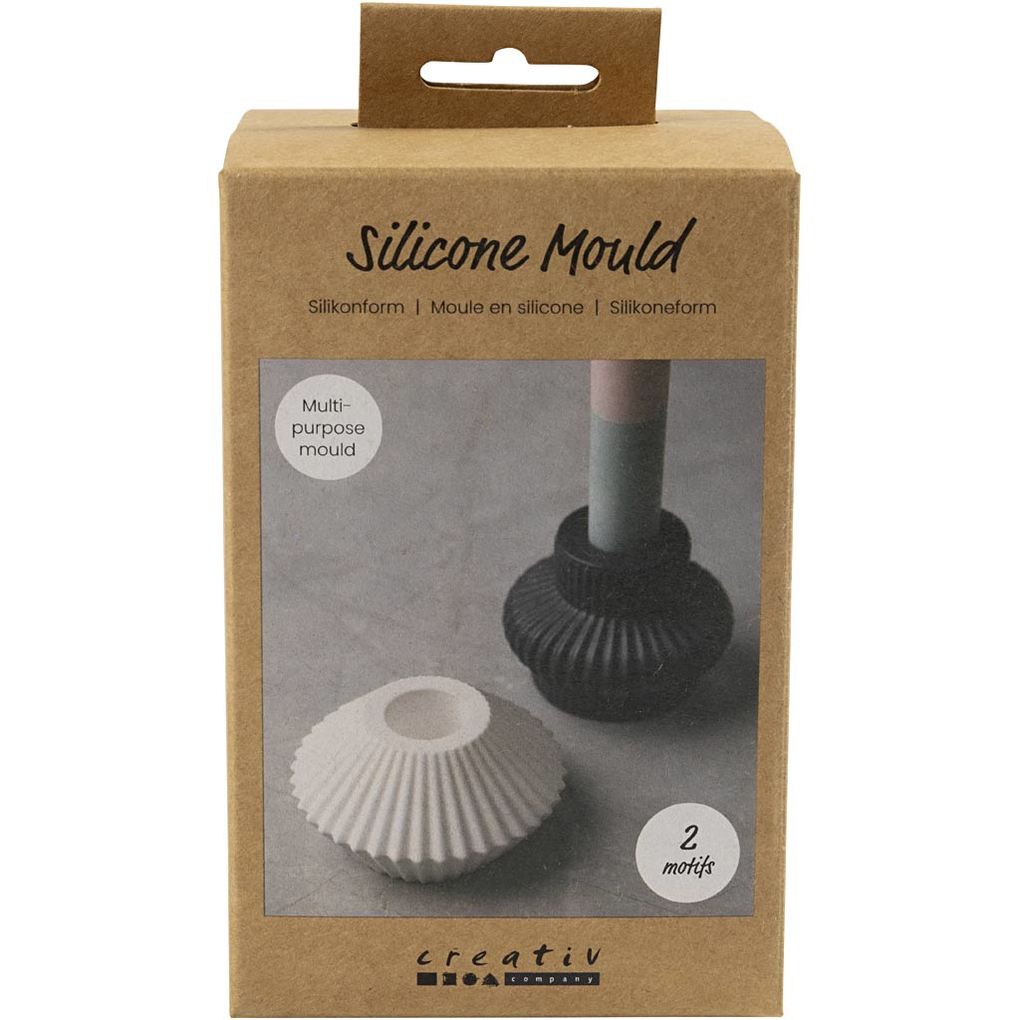 Creativ Company Silikonform Gerillte Kerzenhalter H 4+55 cm D 7+8 cm Glänzend transparent 2er Set
