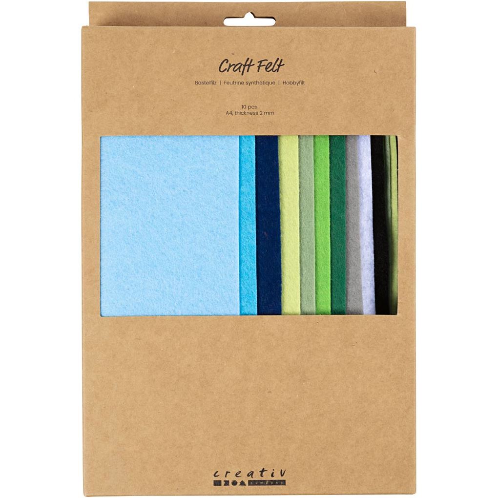 Creativ Company Bastelfilz A4 Blatt 210x297 mm Dicke 2 mm Harmonie in Blau-Grün 10 Stk