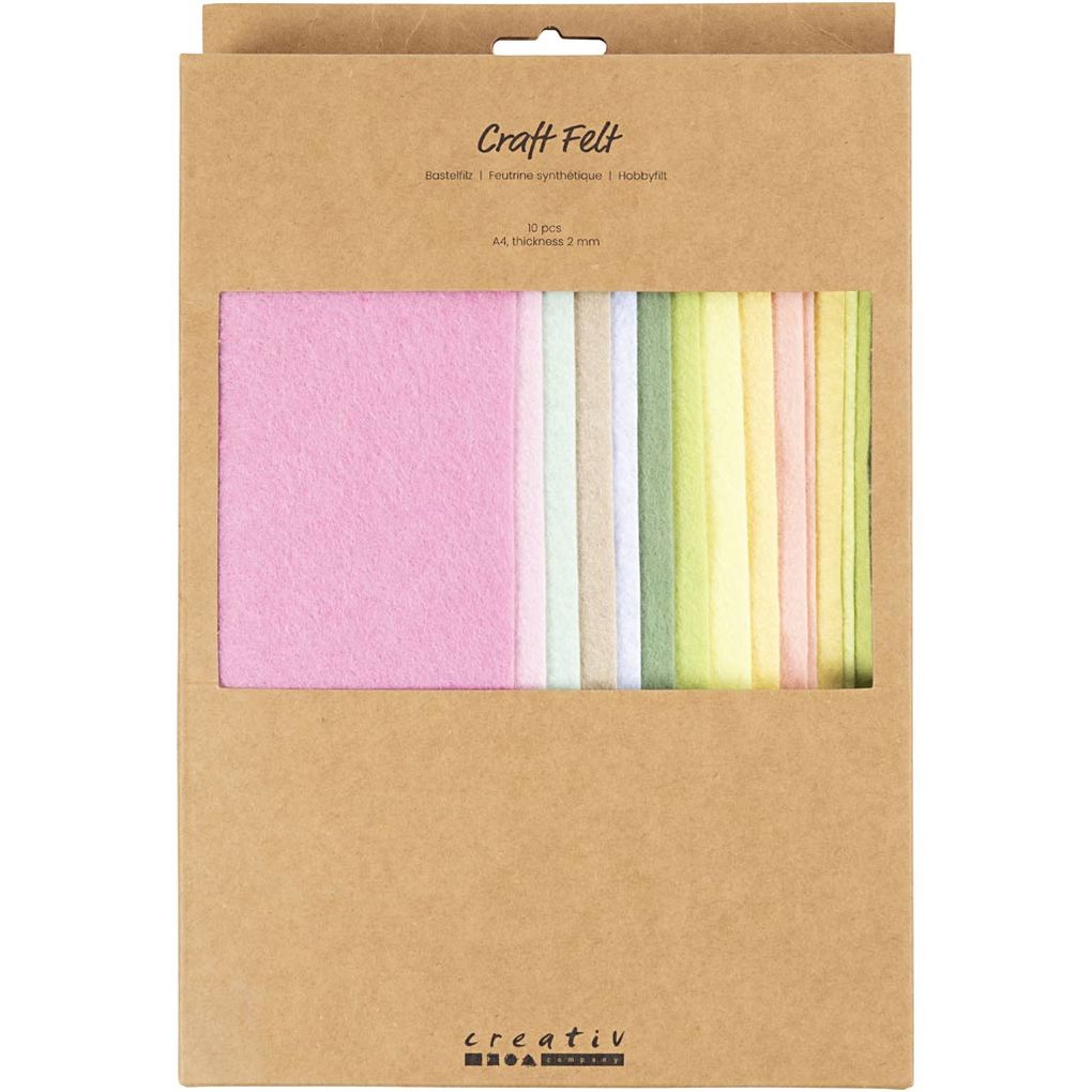 Creativ Company Bastelfilz A4 Blatt 210x297 mm Dicke 2 mm Pastellfarben 10 Stk