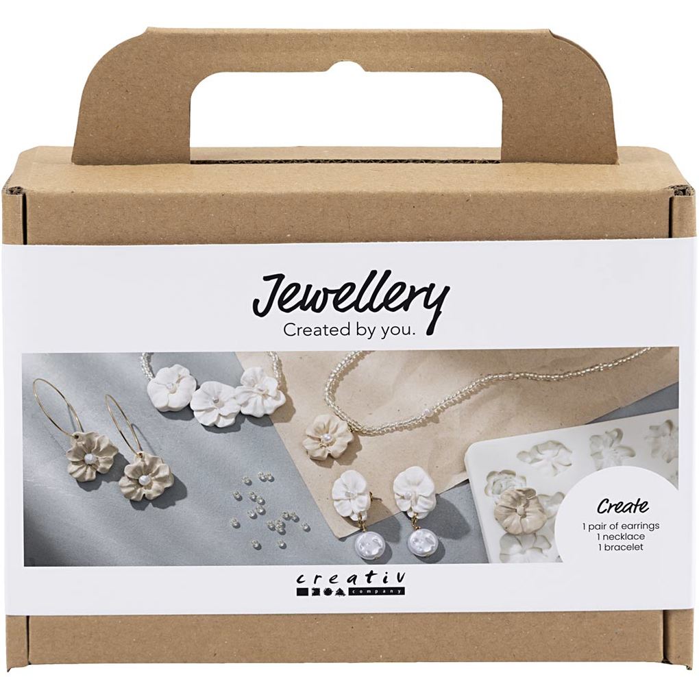Creativ Company Mini Kreativ Set Schmuck Ohrringe Armband und Halskette im Blumendesign Beige Hellbeige Beige