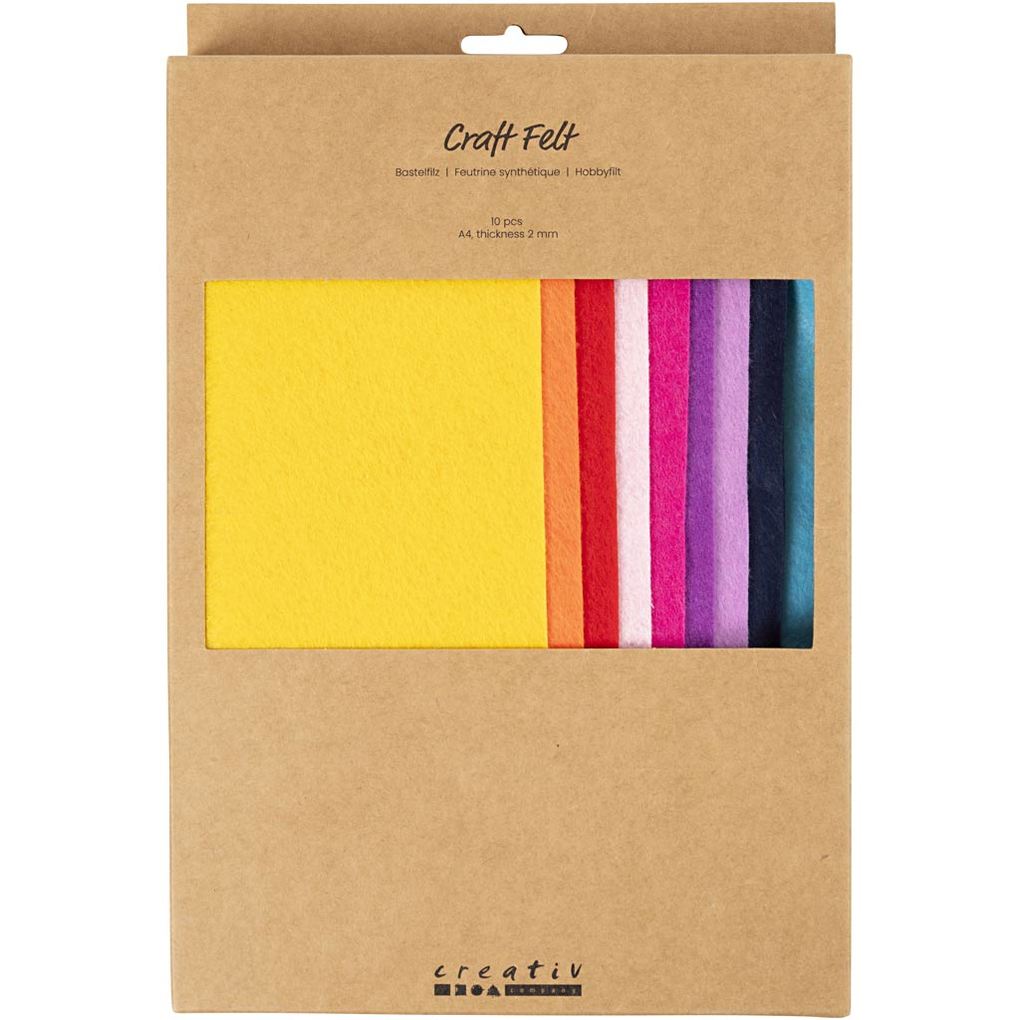 Creativ Company Bastelfilz A4 Blatt 210x297 mm Dicke 2 mm sortiert Farben 10 Stk