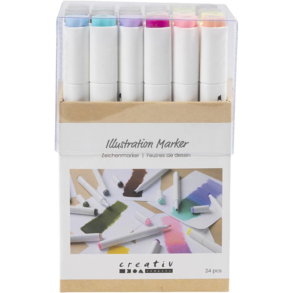 Creativ Company Zeichenmarker Strichstärke 1+8 mm Pastellfarben Standard-Farben 24 Stk