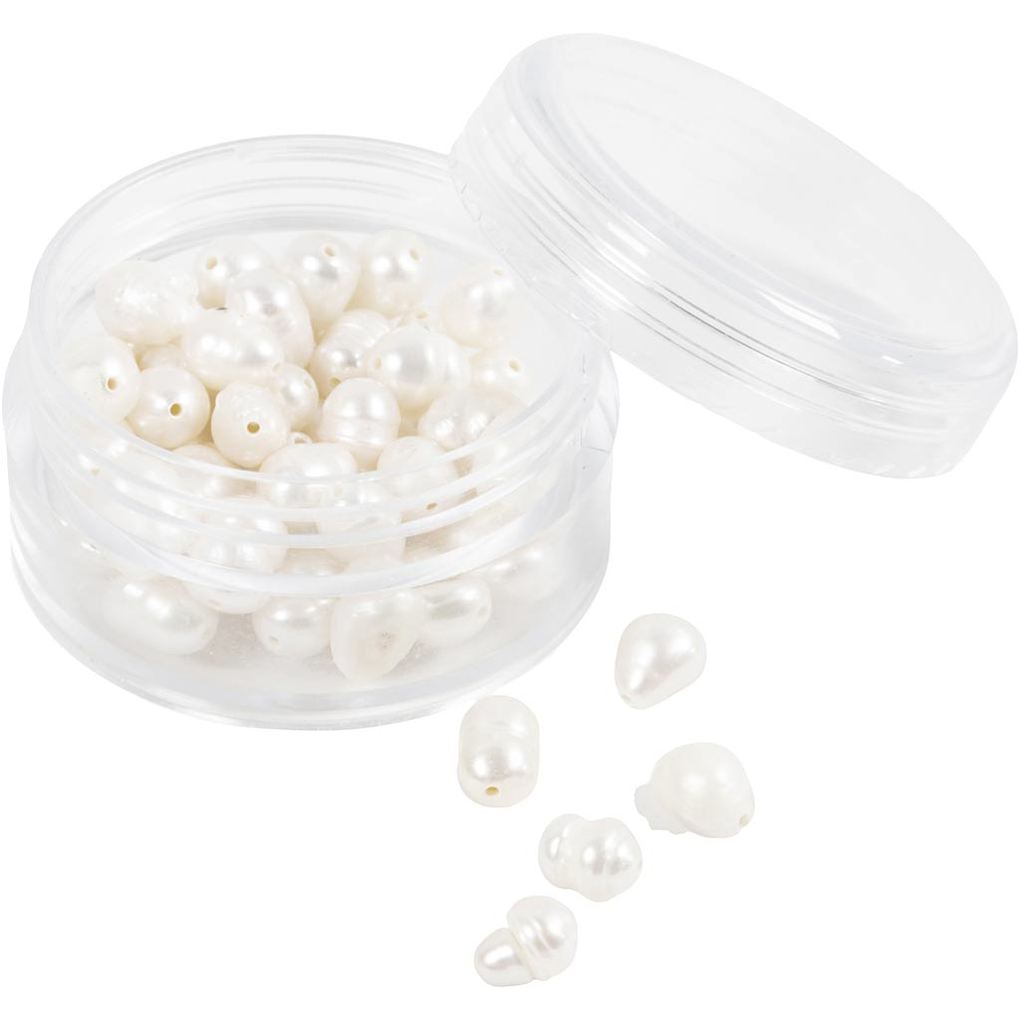 Creativ Company Süßwasserperlen Quer perforiert D 4-6 mm Lochgröße 1 mm Perlmutt 55 Stk