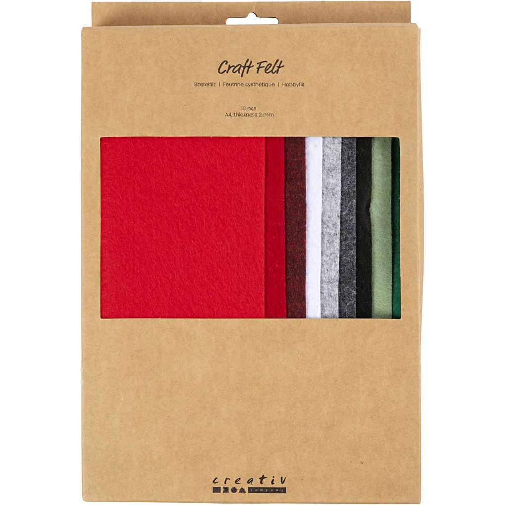 Creativ Company Bastelfilz A4 Blatt 210x297 mm Dicke 2 mm Weihnachtsfarben 10 Stk