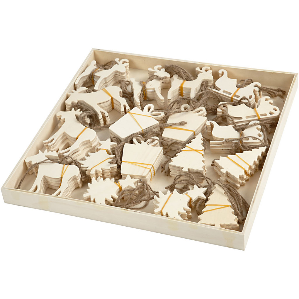 Creativ Company Weihnachtsaufhänger Größe 7-9 cm Dicke 4 mm aus Holz natur 90 Stk