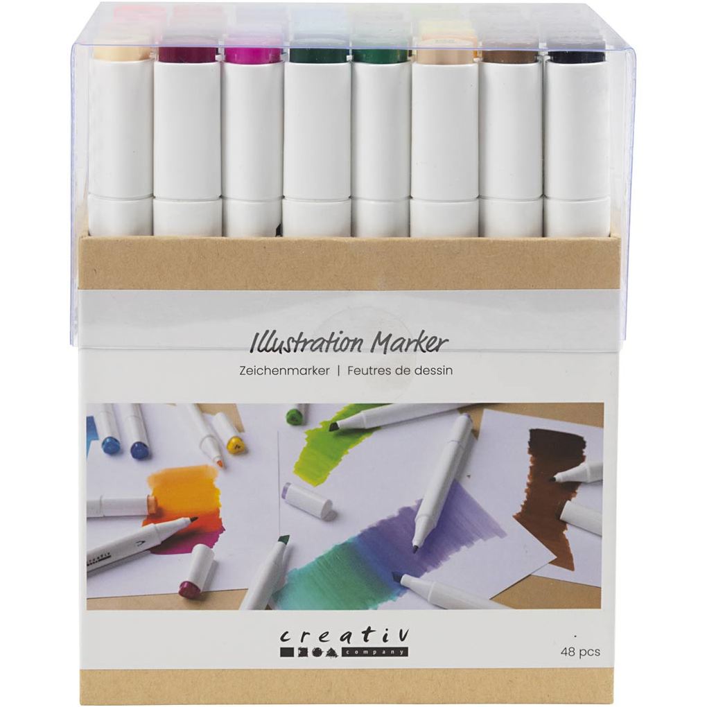 Creativ Company Zeichenmarker Strichstärke 1+8 mm Standard-Farben 48 Stk