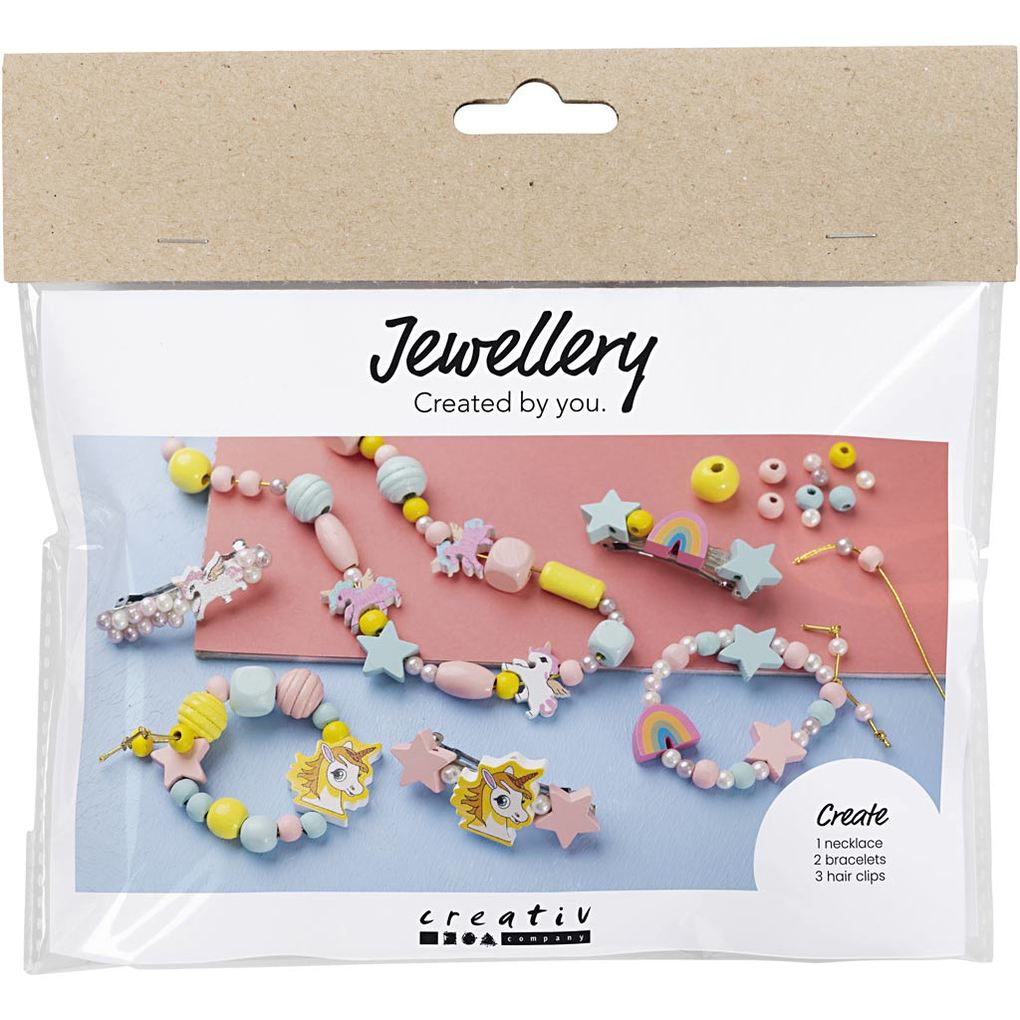 Creativ Company Mini Kreativ Set Schmuck Halskette Armbänder Ohrringe Hellblau Rosa Gelb