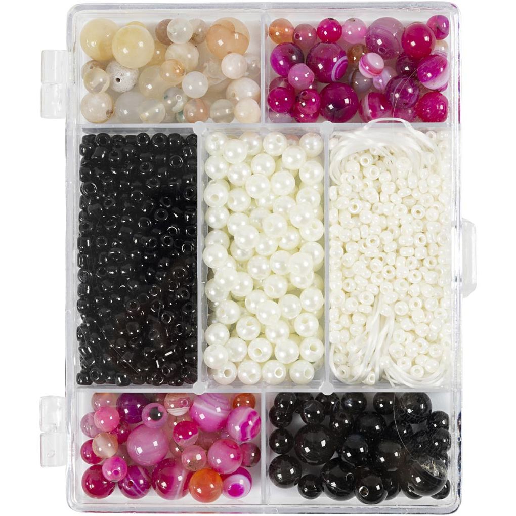 Creativ Company Kreativ Mix Schmuck Achate Größe 26-10 mm Lochgröße 08-18 mm Beige Schwarz Pink Perlmuttweiß
