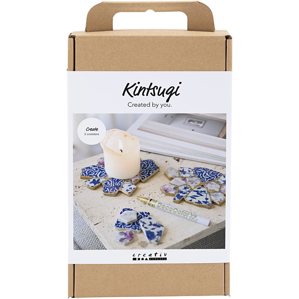 Creativ Company Kreativ Set Kintsugi Untersetzer Blau Gold Rosa Weiß