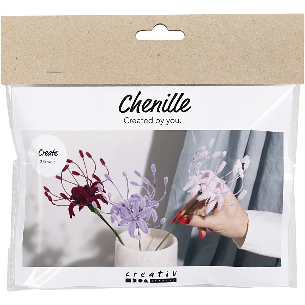 Creativ Company Mini Kreativ Set Blumen aus Pfeifenreiniger Spinnenlilie Rosa mattiert Helllila Dunkelrot