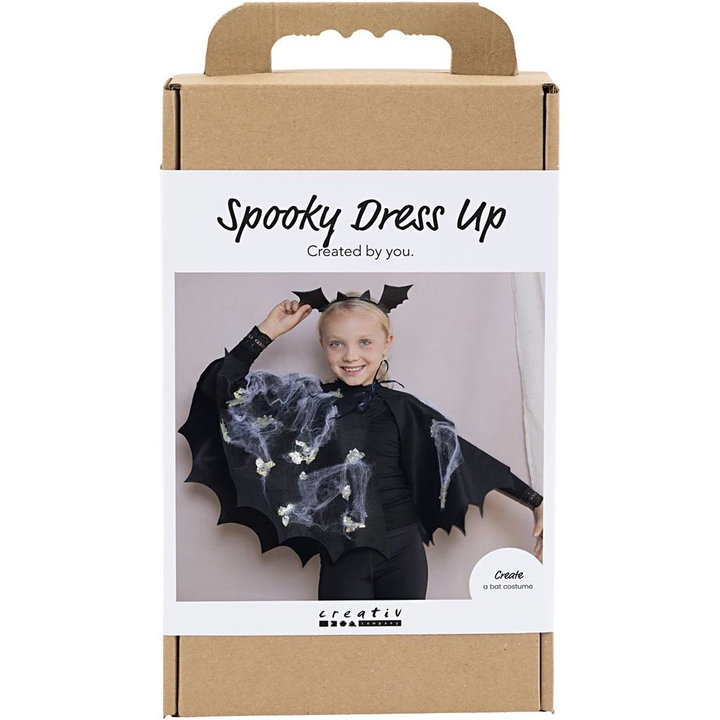 Creativ Company Kreativ Set Gruseliges Kostüm Fledermausumhang und Stirnband Schwarz Schwarz mit Glitter