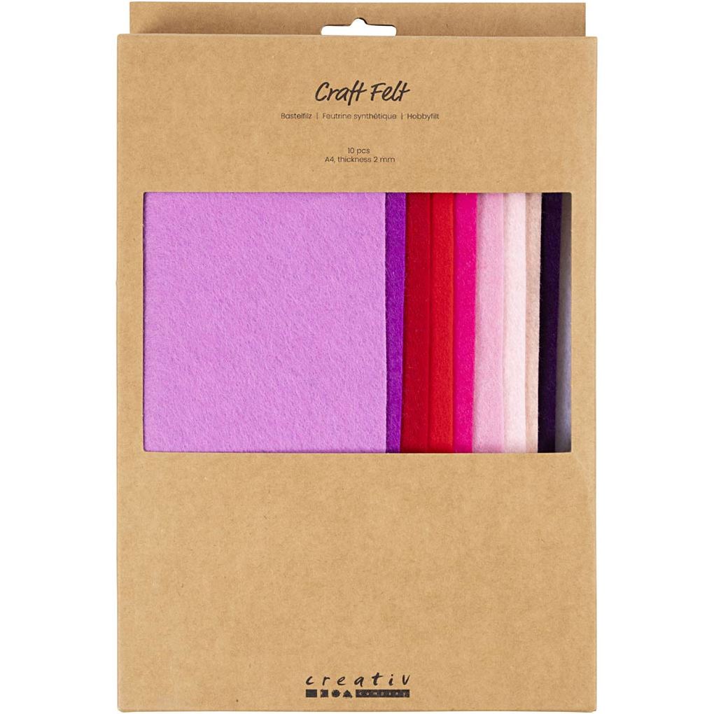 Creativ Company Bastelfilz A4 Blatt 210x297 mm Dicke 2 mm Harmonie in Lila-Pink 10 Stk