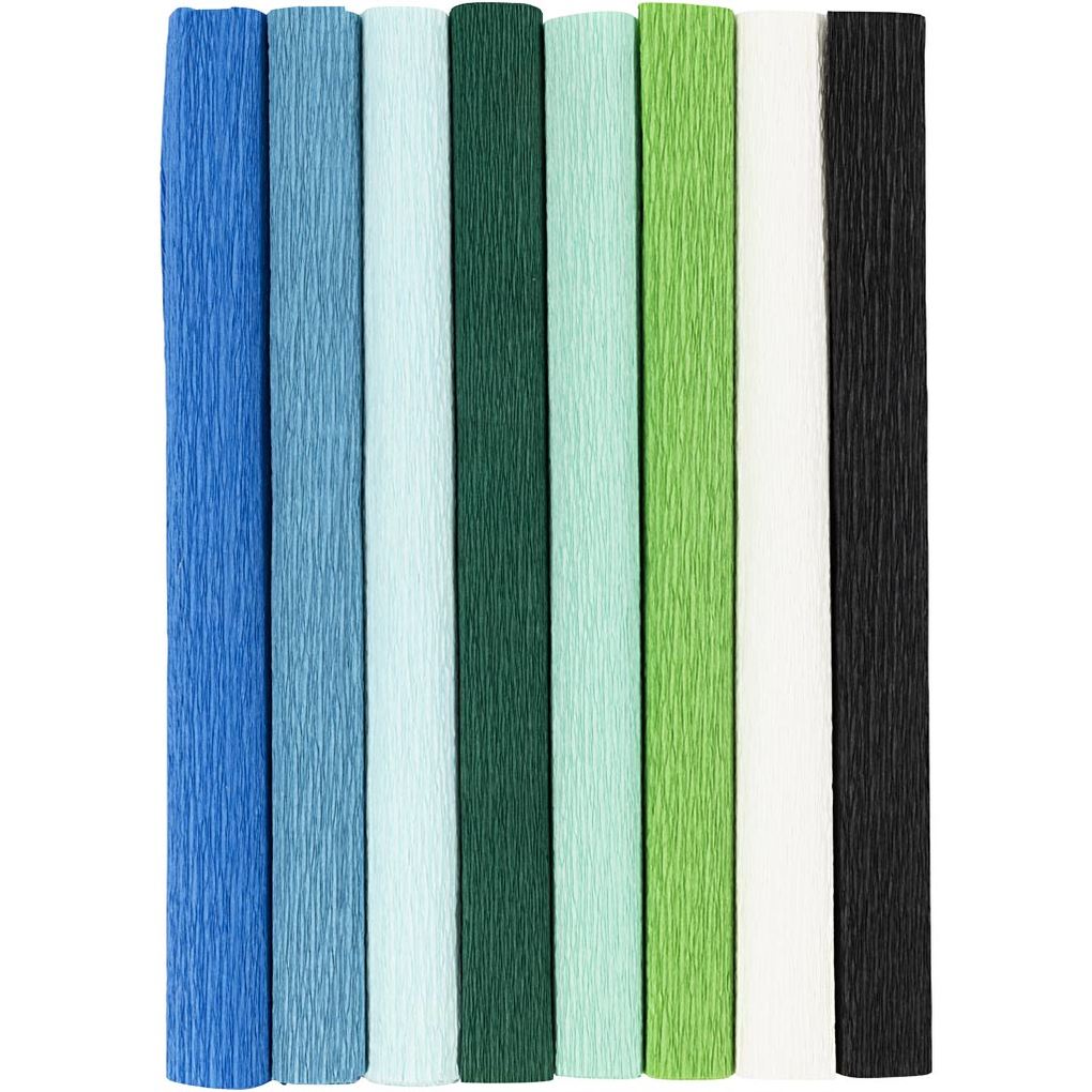 Creativ Company Krepppapier Blatt 25x60 cm Kreppanteil: 180% 105 g Harmonie in Blau-Grün 8 Blatt