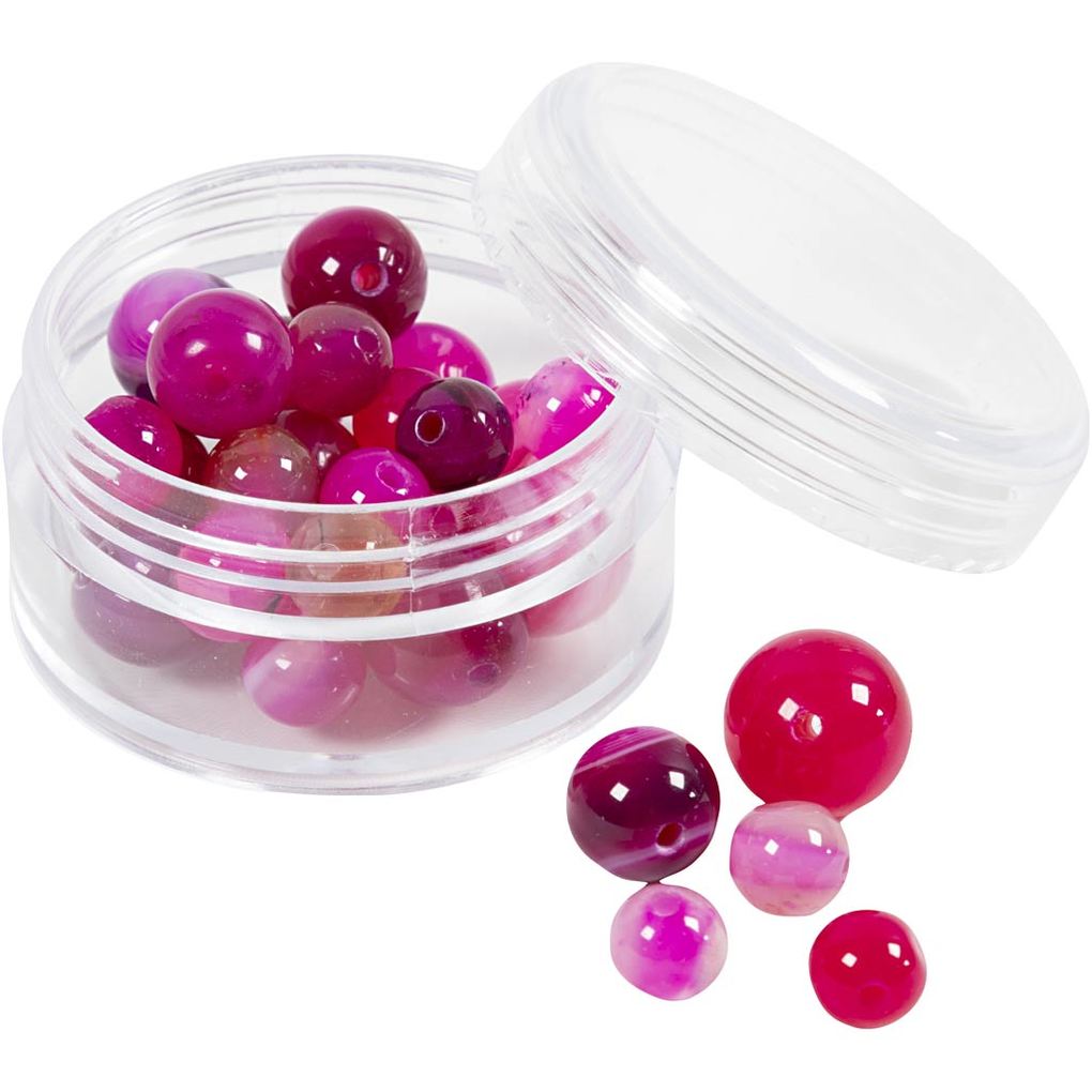 Creativ Company Achat Steinperlen Größe 1x10 12x8 15x6 mm Lochgröße 09-1 mm Pink 28 Stk