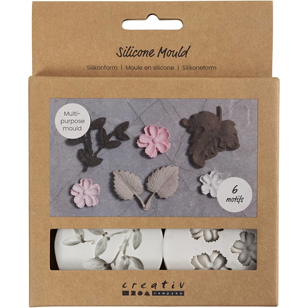 Creativ Company Silikonform Blätter und Blüten H 05 cm L 18-45 cm 4 Stk+1 Stk