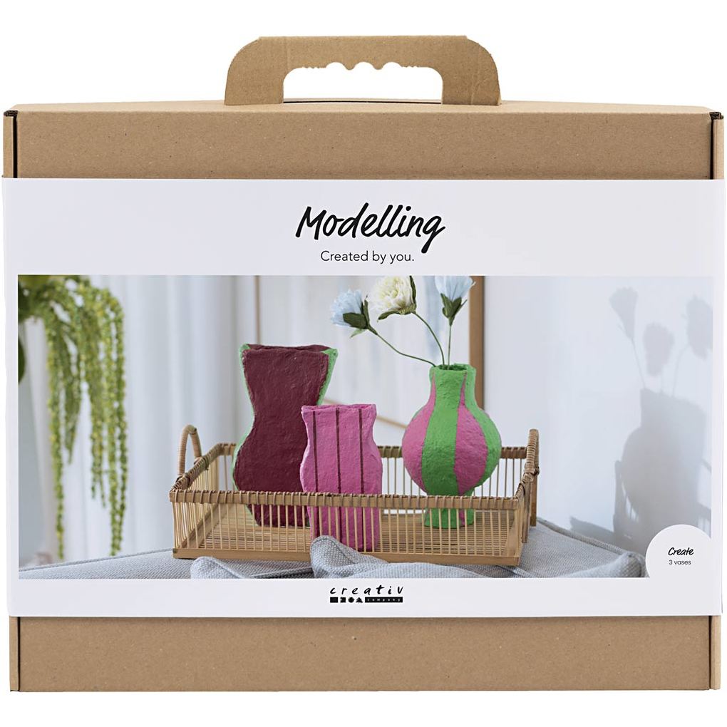 Creativ Company Maxi Kreativ Set Modellieren Vasen aus Pappmachee-Pulp sortierte Farben