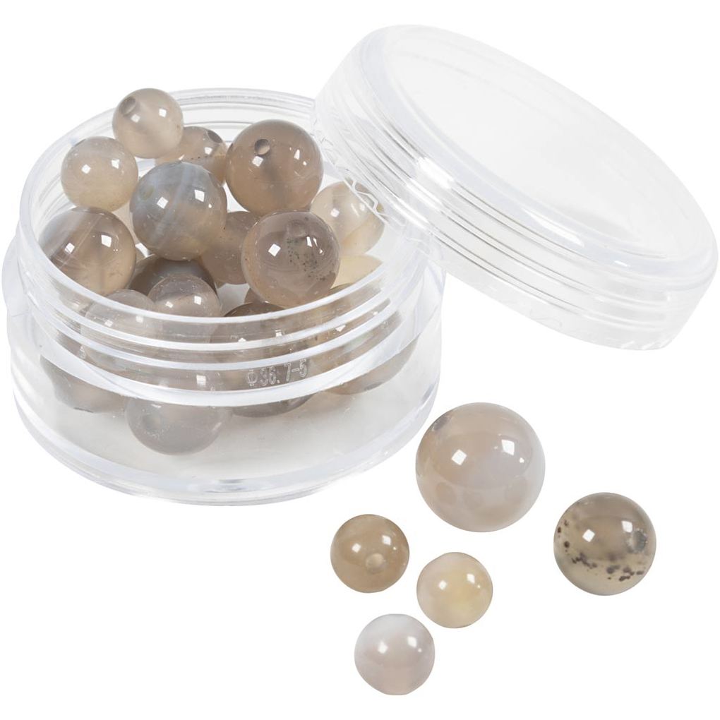 Creativ Company Achat Steinperlen Größe 1x10 12x8 15x6 mm Lochgröße 09-1 mm Transparent Grau 28 Stk