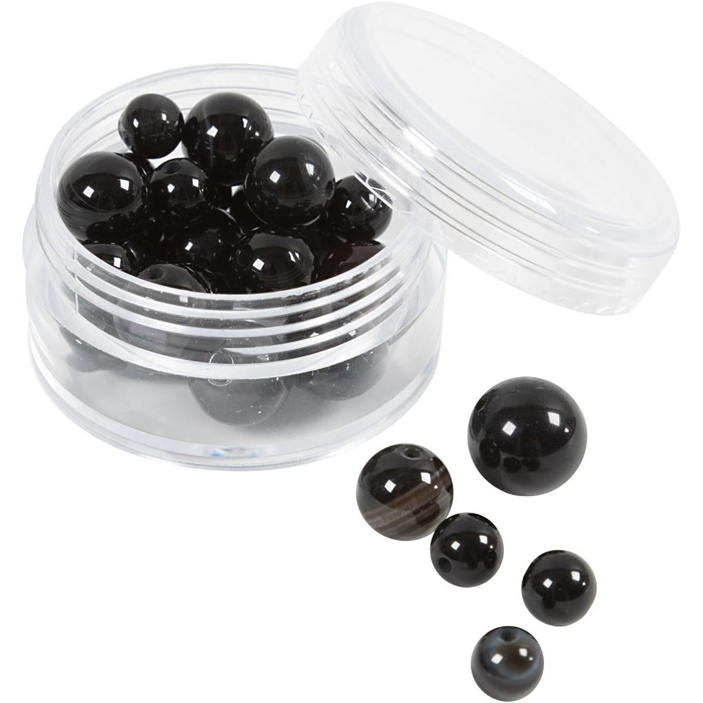 Creativ Company Achat Steinperlen Größe 1x10 12x8 15x6 mm Lochgröße 09-1 mm Schwarz 28 Stk
