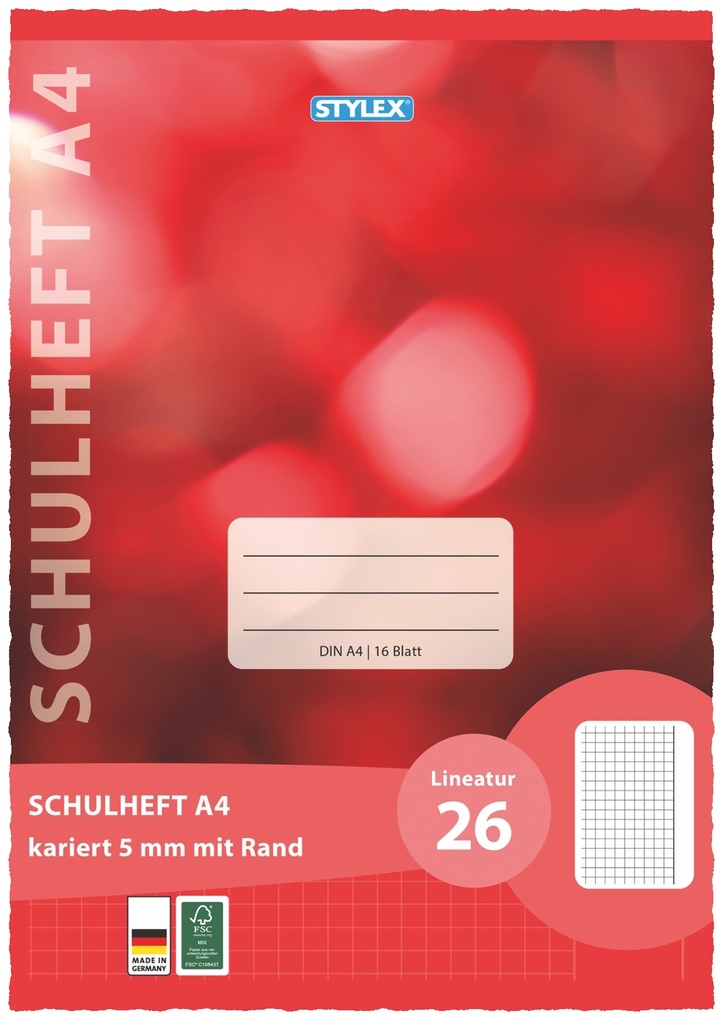 Stylex Schulheft Lineatur 26 DIN A4 16 Blatt