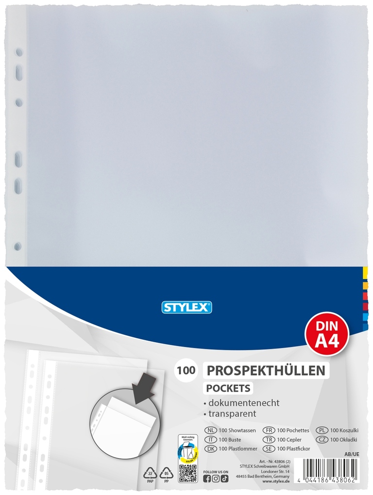Stylex Prospekthüllen DIN A4 100 Stück