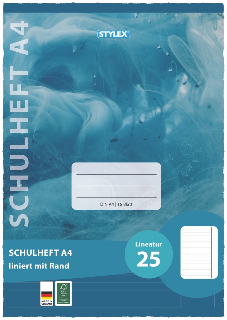 Stylex Schulheft Lineatur 25 DIN A4 16 Blatt