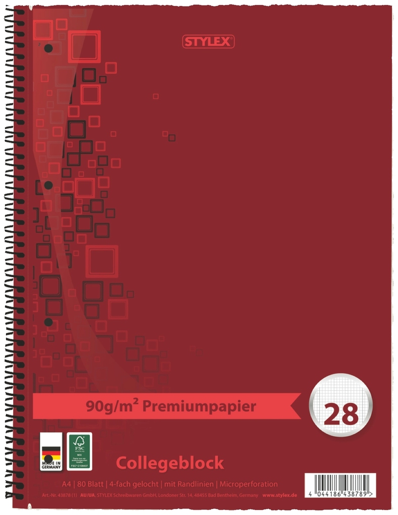 Stylex Collegeblock Premium Lin. 28 DIN A4 80 Blatt kariert