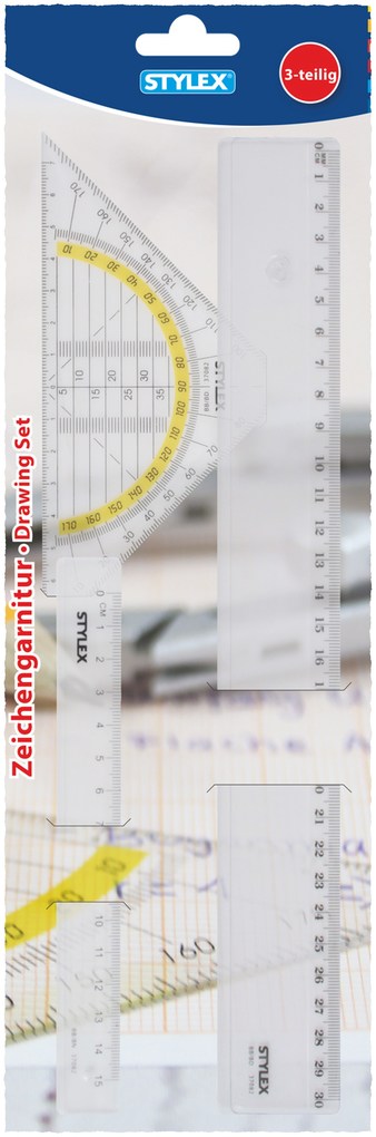 Stylex Zeichengarnitur: Lienal 15cm Lineal 30cm Geodreieck 3er Set