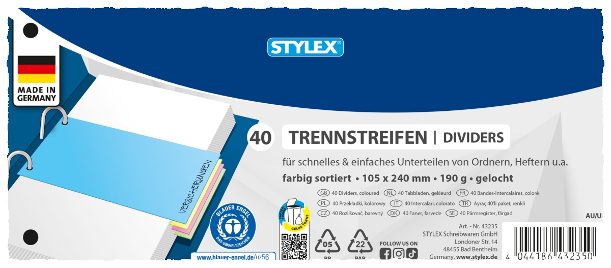 Stylex Trennstreifen farbig 40 Stück 190 g/m²
