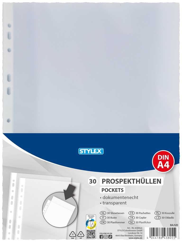 Stylex Prospekthüllen DIN A4 30 Stück