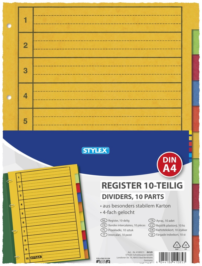 Stylex Register 10-teilig aus Karton